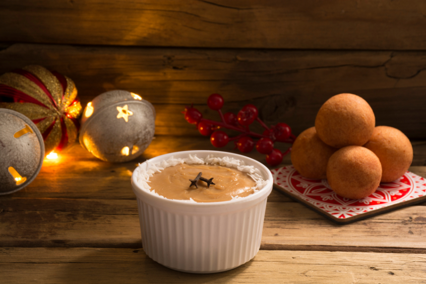 Custard and fritters, traditional Colombian Christmas food