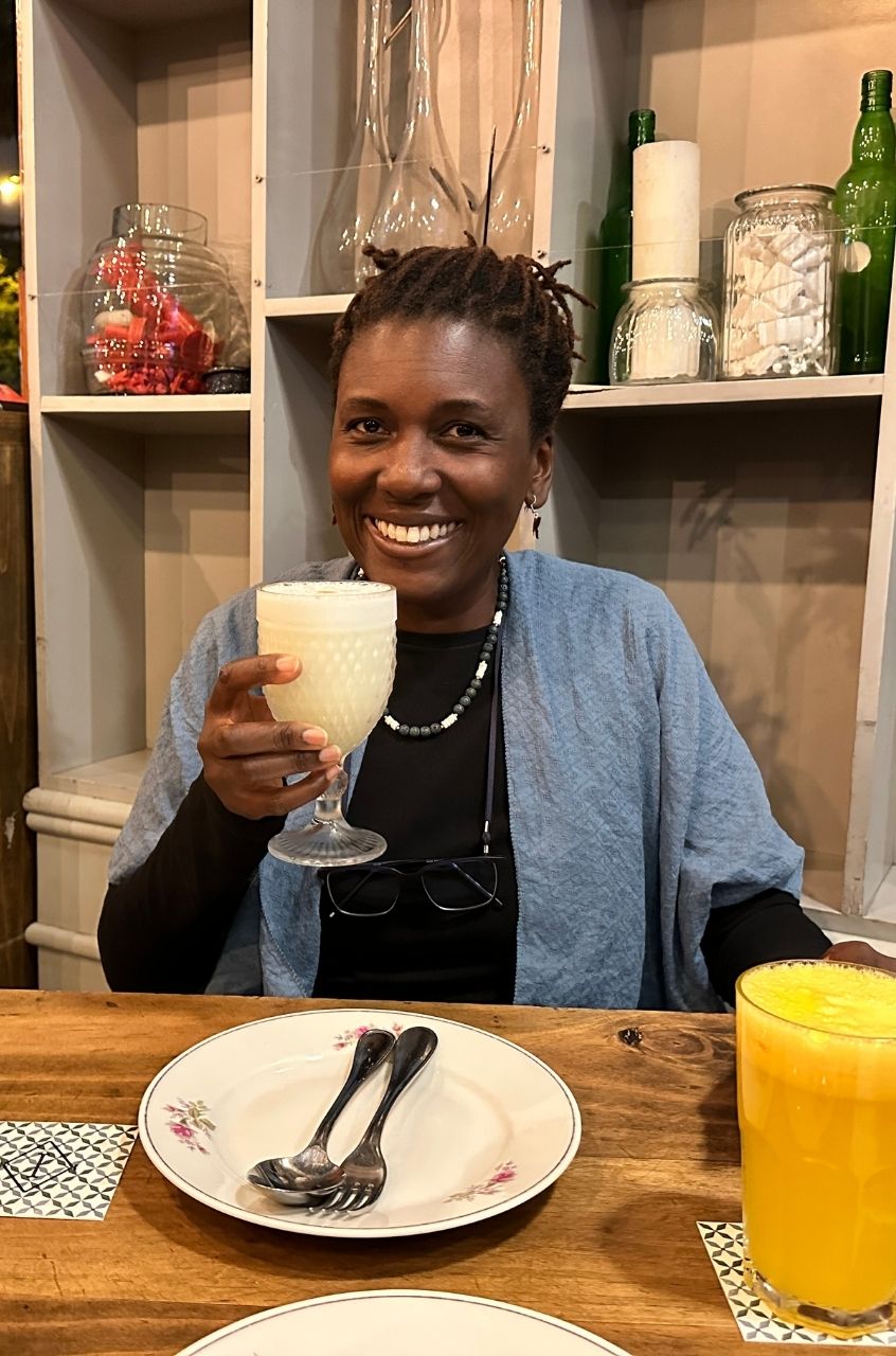 Enjoying pisco sour in Lima