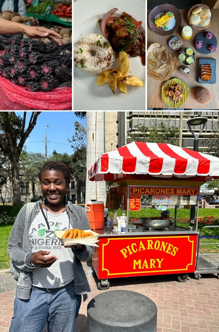 The tastes of Peru, black corn, lomo salteado, restaurante Merito, and picarones