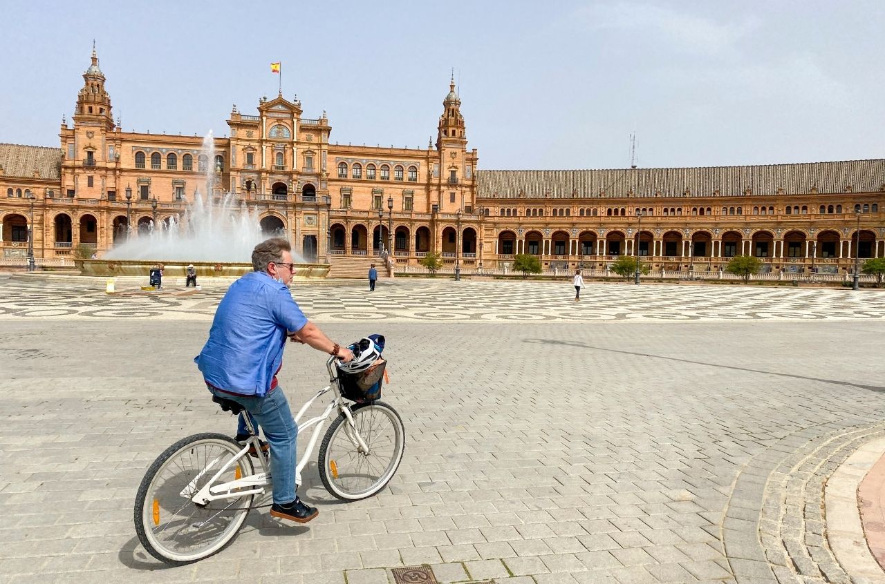 Riding a bike on the Plaza de España Seville