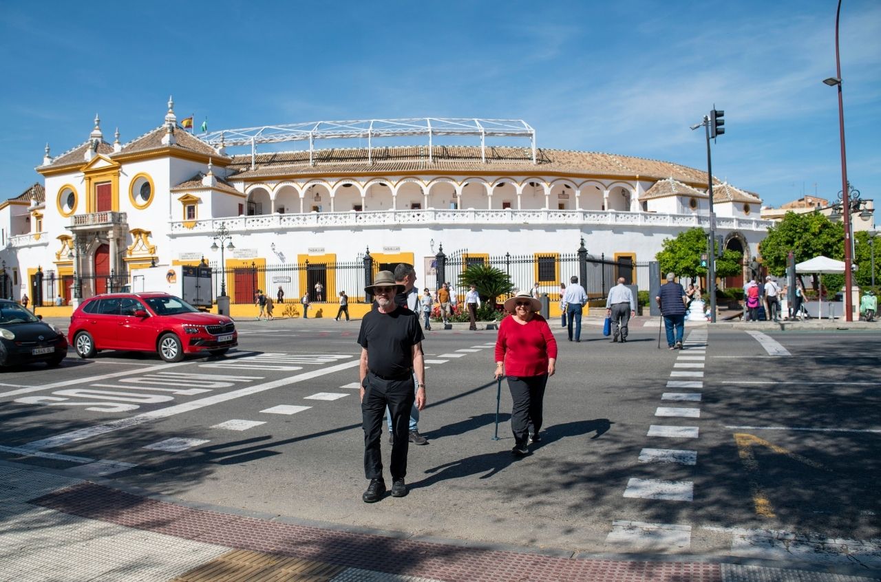 Walking in front of the Seville arena